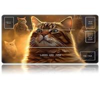 HEAKIERG Cool Cat Card Game Mats, MTG Playmat & Mouse Pad 24" x 14", Game Play Mat with Stitched Edge for Magic The Gathering, Anime TCG Card Desk Writing Pad