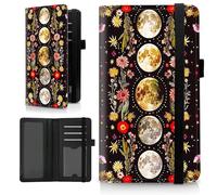HEAKIERG Red Leather Check Book Cover for Personal Checkbook with Duplicate Checks, RFID Blocking Women Men Slim Wallet with Pen Holder & Clear Plastic Divider, Check Registers Cover, Flower 5 Moon