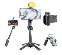 HealAge Selfie Stick Tripod, Portable Phone Tripod with Wireless Remote - Pocket-Size LED Selfie Stick for iPhone and Android Series, 2 Cold Shoe