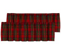Healbrighting Blackout Red Stylish Royal Stewart Tartan Plaid Rod Pocket Short Window Curtain Valance for Kitchen Bedroom Decor, 52" x 18", Burgundy and Drak Green, 2 Panels
