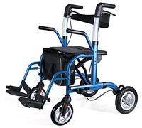 Healconnex 2 in 1 Rollator for Seniors, Medical Walker with Seat, Folding Transport Wheelchair with 10 Inch PU Rear Wheels, Reversible Soft Backrest and Removable