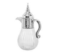 HEALEEP 0.43l Glass Cold Beverage Pitcher with Widemouth Body and No-Splash Pouring, Silver Thick-Bottomed Jug in Retro Arabic Style for Festive Tea Times and Serving Homemade Drinks