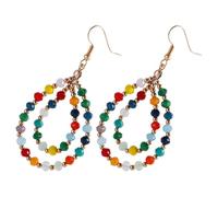 HEALEEP 1 Pair Decorative Drop Earrings for Women with Golden Artificial Crystal and Alloy Material, Chic Double Hoop Beaded Dangle Earrings, Practical to Use for Wedding Party and Clubs