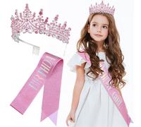 HEALEEP 1 Set Birthday Sash and Crown Set Rhinestone Tiara and Sash for Women Birthday Decorations for Parties Dances Weddings for Friends and Family