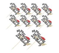 HEALEEP 10pcs Birthday Cake Topper: Checkered Flag Cake Toppers - Mini Racing Car Cupcake Decorations For Birthday Parties Party Supplies For Car Enthusiasts