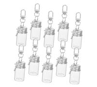 HEALEEP 10Pcs Mini Clear Glass Wishing Bottle Keychains with Cross Charms Tiny Spell Jars for DIY Wish Notes Travel Party Wedding Decor Portable Craft Pendants