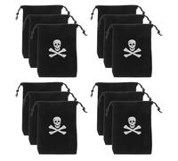 HEALEEP 12pcs Black Skull Drawstring Bags for Halloween Party Supplies, Made of Sturdy Polyester with Sufficient Quantity and Easy Portability, for On-the-go Use and Pirate Party Favour