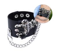 HEALEEP 1pc Halloween Skeleton Hands Leather Bracelet Soft Comfortable Punk Wrist Chain for Parties Travel Beach and Holidays Fits