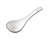 HEALEEP 1pc White Ceramic Soup Spoon Heat-Resistant Porcelain Tableware for Home and Restaurant Multipurpose Ramen Porridge Dessert Scoop with Stylish Black Line Accent