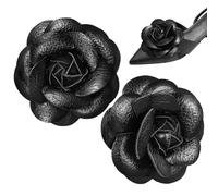 HEALEEP 2 Pcs Black Leather Flower Shoe Clips Set 2 Duckbill Pin Brooches, Satin Fabric Decorative Shoe Embellishments for Brides, Boots, Heels, and Sandals