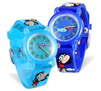 HEALEEP 2 Pcs Cartoon Watches for Boys Easy to Read Arabic Numerals Creative Ocean Theme Learning Wristwatches Lovely Blue
