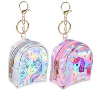 HEALEEP 2 Pcs Small Coin Pouches for Women with Keyring, Unicorn and Pink Heart Pattern, Zip Closure, Compact Travel Wallets and Mini Change Purse Set