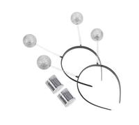 HEALEEP 2 Sets Martian Antenna Headband with Glitter Ball Boppers for Adults and Lightweight Comfortable Costume Accessories for Halloween Party and Fancy Dress Silver