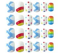 HEALEEP 24pcs Cartoon False Nails, Full Cover Plastic Press on Nails with Decorative Stickers, Fashion Unique Style for Party Or at Home Manicure
