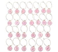 HEALEEP 26Pcs Alphabet Wine Glass Charms Set Light Pink Letter A-Z Drink Markers for Wine Glasses Decorative Bottle Charms for Parties and Gatherings