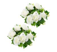 HEALEEP 2Pcs Artificial Rose Candle Rings Wreath with Realistic Leaves for Wedding Table Decorations Candle Holder Adornments Photo Props Home and Venue Layout Accents