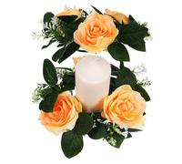 HEALEEP 2pcs Artificial Rose Candle Wreath Rings Realistic Floral Candle Rings for Wedding Table Centerpieces Elegant Decoration for Parties and Gifts
