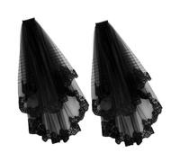 HEALEEP 2Pcs Black Short Veil Witch Headpiece for Halloween Costume Party Lightweight Intricate Border Secure Comb Design for Enchanting Look