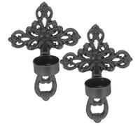 HEALEEP 2pcs Black Wall Mounted Candle Holders, Retro Metal Candlestick Sconces for Wedding, Home Décor, Gothic Style Wall Hanging Candleholder