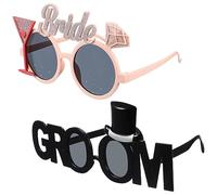 HEALEEP 2Pcs Bride and Groom Eyewear Funny Plastic Glasses for Bachelor Party Bridal Shower Photo Props Pink Bride Black Groom Vibrant Color and Charming Design