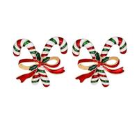 HEALEEP 2pcs Christmas Brooch Candy Cane Shaped Pins with Rhinestone Detail, Delicate Walking Stick Style Clothing Accessories for Festive Party Decoration