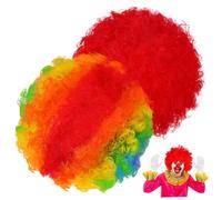 HEALEEP 2pcs Clown Wigs for Adults Rainbow and Red Costume Party Halloween Dress Up Accessories Easy to Style and Wear