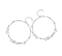 HEALEEP 2pcs Double Layer Star Bracelet Adjustable Bracelet 925 Sterling Silver Dainty Stackable Jewelry for Teen and Women Daily Wear with Smooth Bead Design Resistant to Tarnishing
