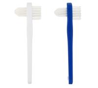 HEALEEP 2pcs Dual-Head Denture Brushes False Teeth Cleaner Double-Sided Toothbrush for Denture Cleaning Oral Care White and Blue