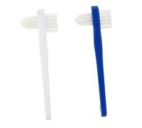 HEALEEP 2pcs Dual Head Denture Cleaning Brushes with Firm Nylon Bristles for False Teeth T-Shape Design for White and Blue Toothbrushes for Denture Hygiene and Stain Removal