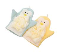 HEALEEP 2Pcs Exfoliating Shower Scrubbing Towels Dual Sided Bathing Gloves for Gentle Skin Massage Durable Portable Body Wash Mitts for Adults Yellow Blue