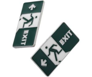 HEALEEP 2pcs Glow in The Dark Brooch Pins in Green Alloy, Cute and Quirky Exit Sign Man Running Design, Versatile Usage for Hats and Holiday Decorations, Trendy and Funny Lapel Badges