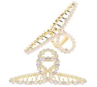 HEALEEP 2pcs Hair Claw Clips Pearl Hair Clamp Alloy Classic Graceful Design Long Servicing Time for Women at Parties and Home