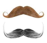 HEALEEP 2pcs Handlebar Mustache: Halloween Self Adhesive Fake Beard Party Cosplay Costume Accessory, 5. 11 X 1. 57 Inch Novelty Facial Hair Stick Black Brown