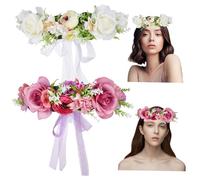 HEALEEP 2pcs Handmade Rose Flower Crown Hairband for Bride Bridal Wedding Floral Headbands Women Lightweight Comfortable Photo Prop Party Headdress