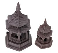 HEALEEP 2pcs Hexagonal Ceramic Pavilion Decors Brown Classic Style for Tea Table Decoration and Micro Landscape Accessories
