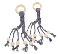 HEALEEP 2pcs Kitchen Fruit Vegetable Hanging Rope Vegetable Hanger Cotton Wood Material Macrame Fruit Holder Keeps Fresh Hangs to Dry for Kitchen Cabinet Handle