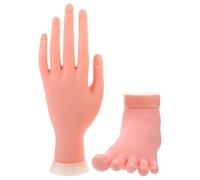 HEALEEP 2pcs Manicure Nail Art Practice Model Lightweight Reusable Fake Left Hand and Foot for Training Beginners Nail Art Accessories Random Color