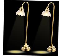 HEALEEP 2Pcs Mini House Lamp with Floral Design Dollhouse Lighting Table Lamp Battery Operated Decor for Doll House Accessories