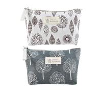 HEALEEP 2pcs Multi-Function Printed Canvas Makeup Storage Bags with Large Capacity Fabric Portable Cosmetic Pouch Handbags for Vacation and Camping