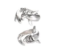 HEALEEP 2Pcs Open Animal Couple Rings Set Vintage Alloy Open Thumb Rings Adjustable Shark and Double Fin Knuckle for Women Stacking Finger Wrap Jewelry