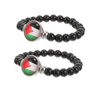 HEALEEP 2pcs Palestine Flag Charm Bracelet for Men Women Versatile Black Beaded Wristband Unique International Friendship Jewelry Chic Patriotic Accessory