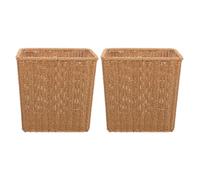 HEALEEP 2pcs Plastic Wastebaskets for Office and Restroom, Rectangular Reusable Trash Bins with Smooth Edges, Space-saving Khaki Waste Containers in Elegant Nordic Style