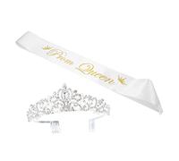 HEALEEP 2Pcs Prom Queen Sash and Crown Set Elegant Wedding Party Accessories for Women Durable for Prom Cosplay Banquet and Special Occasions