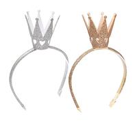 HEALEEP 2pcs Shiny Silver and Gold Crown Headbands for Little Girls, Princess Hair Accessories for Birthday Parties, Fairy Tiara Hairbands for Boys and Girls and Babies