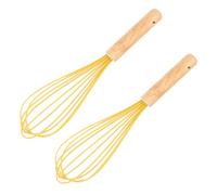 HEALEEP 2pcs Silicone and Wood Hand Whisk Egg Beater Kitchen Hand Mixer Baking Tool for Home Use, Sturdy Non-Scratch Design, for Scrambled Eggs and Baking