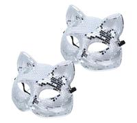 HEALEEP 2pcs Silver Cat Shaped Disco Style Masks with Reflective Sequins and Comfortable Wear, Plastic and Glass Material, for Dance and Classic Venice Carnival Mask Gatherings