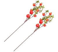HEALEEP 2pcs Simulated Pomegranate Branches Photography Prop Scene Layout Props Realistic Style Red Color Foams Iron Wire Decorative Use for Holiday and Bedroom Decorating