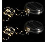 HEALEEP 2pcs Solar LED Lid Light Stainless Steel Solar-Charged Replacement Top for Garden Aisle Lights with Lightweight Design Compatible with Most DIY Lantern Crafts