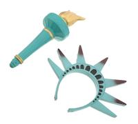 HEALEEP 2pcs Statue of Liberty Crown Headpiece and Torch Prop Set, Green Pu and Resin Material, Easy to Hold Neat Spike Outlines, Comfortable for All-day Wear, for Halloween Costume