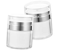 HEALEEP 2pcs Vacuum Airless Cream Jars Refillable Press Pump Bottles for Travel Skincare Lotion Storage Airtight Containers for Foundation Moisturizer